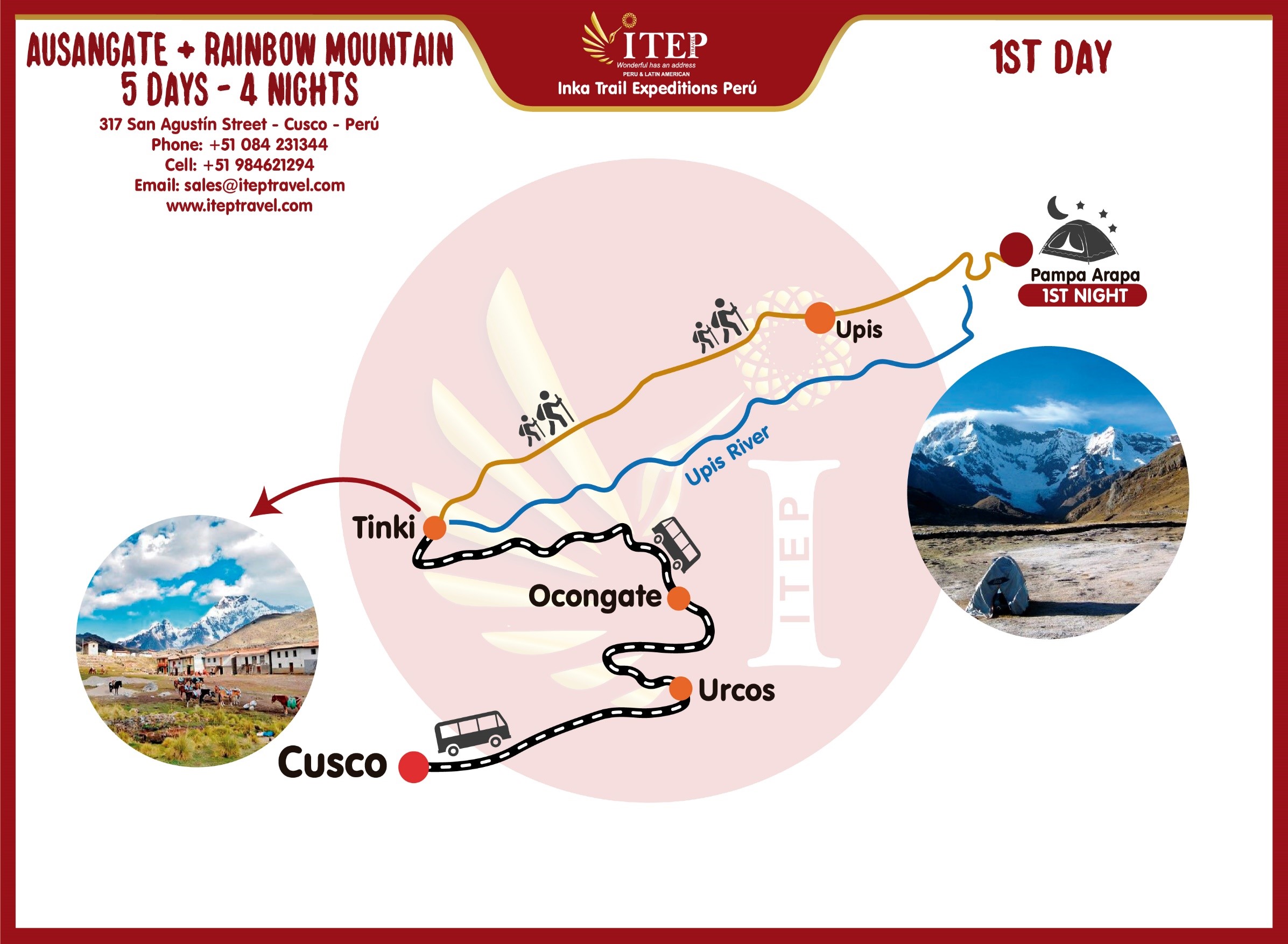 Map - Day 1: Cusco – Ocongate – Tinque – Upis – Pampa Arapa Camp